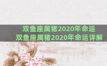 双鱼座属猪2020年命运 双鱼座属猪2020年命运详解
